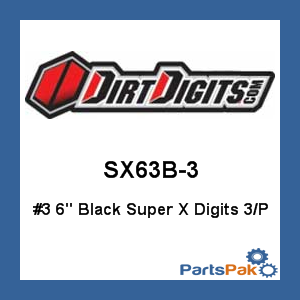 Dirt Digits SX63B-3; #3 6-inch Black Super X Digits 3-Pack