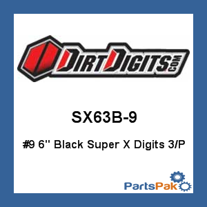Dirt Digits SX63B-9; #9 6-inch Black Super X Digits 3-Pack