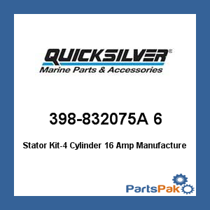 Quicksilver 398-832075A 6; Stator Kit-4 Cylinder 16 Amp- Replaces Mercury / Mercruiser