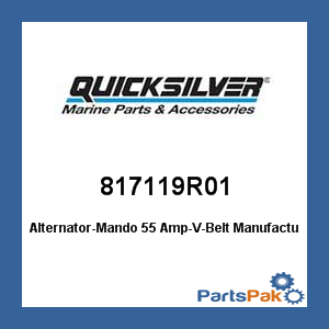 Quicksilver 817119R01; Alternator-Mando 55 Amp-V-Belt- Replaces Mercury / Mercruiser