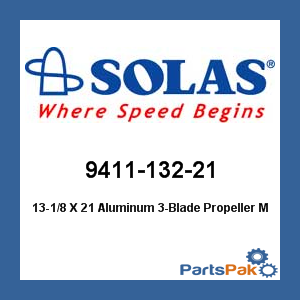 Solas 9411-132-21; 13-1/8 X 21 Aluminum 3-Blade Propeller