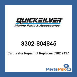Quicksilver 3302-804845; Carburetor Repair Kit Replaces 3302-9437- Replaces Mercury / Mercruiser