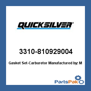 Quicksilver 3310-810929004; Gasket Set-Carburetor- Replaces Mercury / Mercruiser