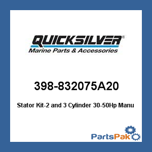 Quicksilver 398-832075A20; Stator Kit-2 and 3 Cylinder 30-50Hp- Replaces Mercury / Mercruiser