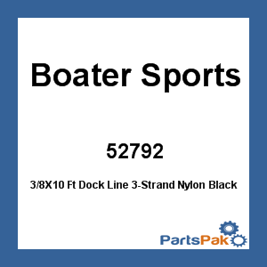 Boater Sports 52792; 3/8X10 Ft Dock Line 3-Strand Nylon Black