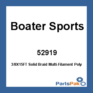 Boater Sports 52919; 3/8X15FT Solid Braid Multi-Filament Polypropylene Dl Hgr