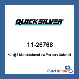 Quicksilver 11-26768; Nut @5- Replaces Mercury / Mercruiser