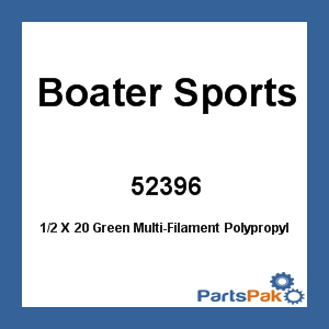 Boater Sports 52396; 1/2 X 20 Green Multi-Filament Polypropylene - New
