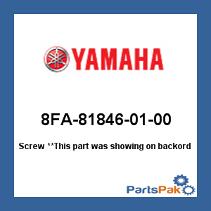 Yamaha 8FA-81846-01-00 Screw; 8FA818460100