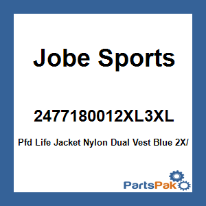 Jobe Sports 2477180012XL3XL; Pfd Life Jacket Nylon Dual Vest Blue 2X/3Xl