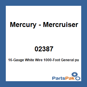 Quicksilver 02387; 16-Gauge White Wire 1000-Foot Replaces Mercury / Mercruiser