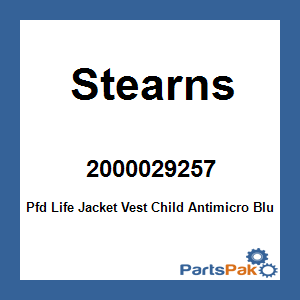 Stearns 2000029257; Pfd Life Jacket Vest Child Antimicro Blue