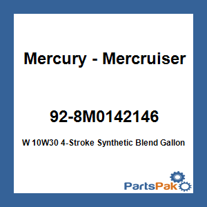 Quicksilver 92-8M0142146; W 10W30 4-Stroke Synthetic Blend Gallon Replaces Mercury / Mercruiser