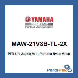 Yamaha MAW-21V3B-TL-2X PFD Life Jacket Vest, Yamaha Nylon Value Teal 2X; MAW21V3BTL2X