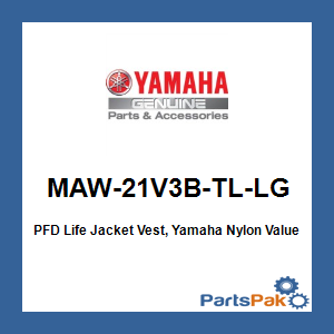 Yamaha MAW-21V3B-TL-LG PFD Life Jacket Vest, Yamaha Nylon Value Teal Large; MAW21V3BTLLG