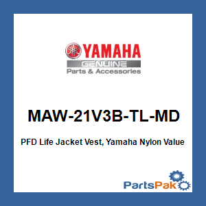 Yamaha MAW-21V3B-TL-MD PFD Life Jacket Vest, Yamaha Nylon Value Teal Medium; MAW21V3BTLMD