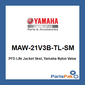 Yamaha MAW-21V3B-TL-SM PFD Life Jacket Vest, Yamaha Nylon Value Teal Small; MAW21V3BTLSM