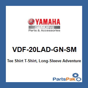 Yamaha VDF-20LAD-GN-SM Tee Shirt T-Shirt, Long-Sleeve Adventure Hooded Green; VDF20LADGNSM
