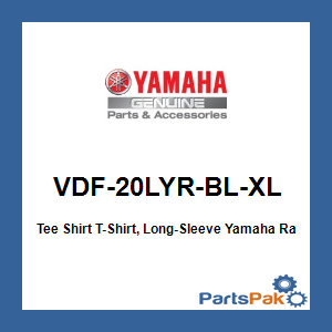 Yamaha VDF-20LYR-BL-XL Tee Shirt T-Shirt, Long-Sleeve Yamaha Racing Performance Blue; VDF20LYRBLXL