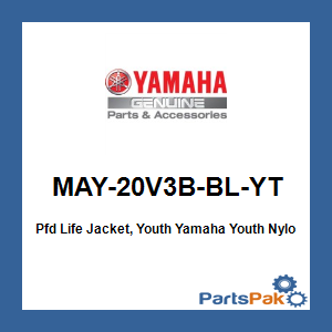 Yamaha MAY-20V3B-BL-YT Pfd Life Jacket, Youth Yamaha Youth Nylon Blue; MAY20V3BBLYT