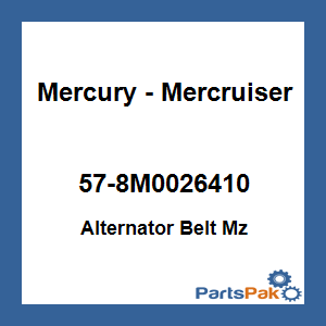Quicksilver 57-8M0026410; Alternator Belt Mz Replaces Mercury / Mercruiser