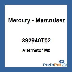 Quicksilver 892940T02; Alternator Mz Replaces Mercury / Mercruiser