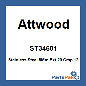 Attwood ST34601; Stainless Steel 8Mm Ext 20 Cmp 12