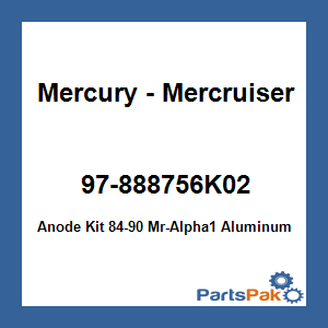 Quicksilver 97-888756K02; Anode Kit 84-90 Mr-Alpha1 Aluminum Replaces Mercury / Mercruiser