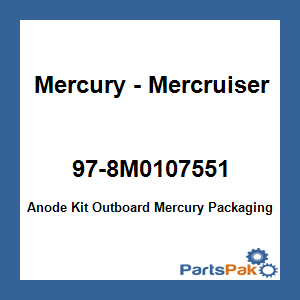 Quicksilver 97-8M0107551; Anode Kit Outboard Mercury Packaging Replaces Mercury / Mercruiser