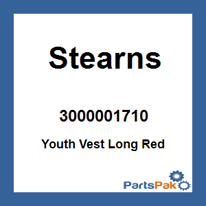 Stearns 3000001710; PFD Life Jacket, Youth Vest Long Red
