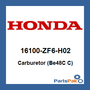 Honda 16100-ZF6-H02 Carburetor (Be48C C); 16100ZF6H02
