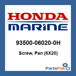 Honda 93500-06020-0H Screw, Pan (6X20); 93500060200H
