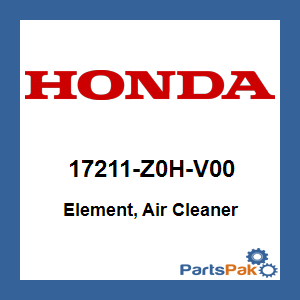 Honda 17211-Z0H-V00 Element, Air Cleaner (Air Filter); 17211Z0HV00