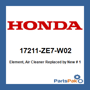 Honda 17211-ZE7-W02 Element, Air Cleaner (Air Filter); New # 17211-ZE7-W03