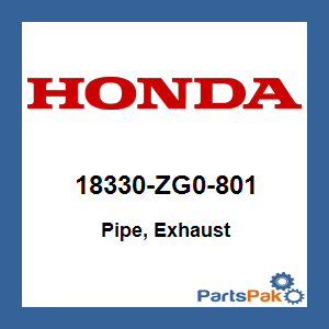 Honda 18330-ZG0-801 Pipe, Exhaust; 18330ZG0801