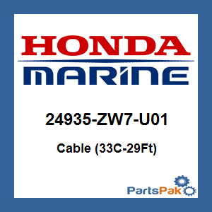Honda 24935-ZW7-U01 Cable (33C-29Ft); 24935ZW7U01