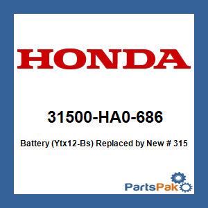 Honda 31500-HA0-686 Battery (Ytx12-Bs) Sealed (UPS Ground Shipping Only); New # 31500-HS0-AK1AH