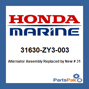 Honda 31630-ZY3-003 Alternator Assembly; New # 31630-ZY3-013