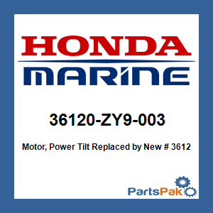 Honda 36120-ZY9-003 Motor, Power Tilt; New # 36120-ZY9-023
