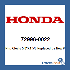 Honda 72996-0022 Pin, Clevis 5/8-inchX1-5/8; New # 90768-771-S00