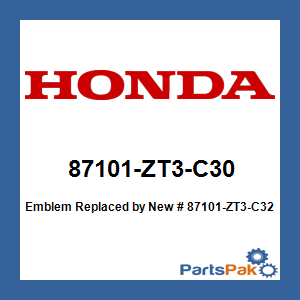 Honda 87101-ZT3-C30 Emblem; New # 87101-ZT3-C32