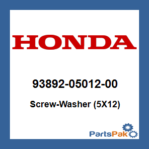 Honda 93892-05012-00 Screw-Washer (5X12); 938920501200