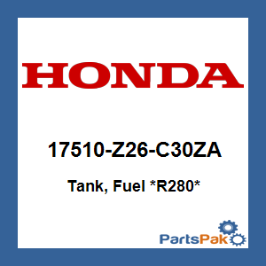 Honda 17510-Z26-C30ZA Tank, Fuel *R280* (Power Red); 17510Z26C30ZA