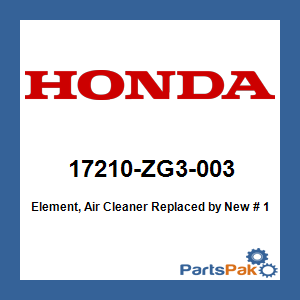 Honda 17210-ZG3-003 Element, Air Cleaner (Air Filter); 17210ZG3003