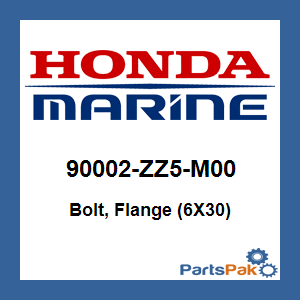 Honda 90002-ZZ5-M01 Bolt, Flange (6X30); 90002ZZ5M01