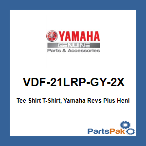 Yamaha VDF-21LRP-GY-2X Tee Shirt T-Shirt, Yamaha Revs Plus Henley Gray 2X; VDF21LRPGY2X