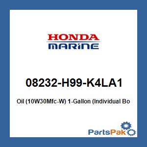 Honda 08232-H99-K4LA1 Oil (10W30Mfc-W) 1-Gallon (Individual Bottle); 08232H99K4LA1