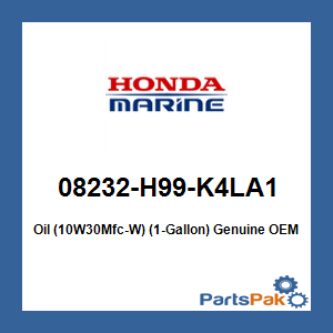 Honda 08232-H99-K4LA1 Oil (10W30Mfc-W) (1-Gallon); 08232H99K4LA1