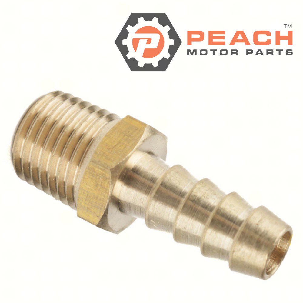 Peach Motor Parts PM-03125BARB-025NPT-BR Brass Fitting, 5/16 Inch Barb x 1/4 Inch Male NPT Coupler Connector Fuel Gas Air Oil; Fits Mercury Quicksilver Mercruiser®: 22-63187, Johnson® Evinrude®