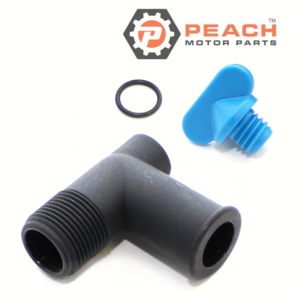 Peach Motor Parts PM-22-862210A01 Fitting, Exhaust Manifold Drain Elbow Kit; Fits Mercury Quicksilver Mercruiser®: 22-806926A1, 22-806926A 1, 22-862210A01, Sierra®: 18-4224, Mallory®: 9-41200, 
